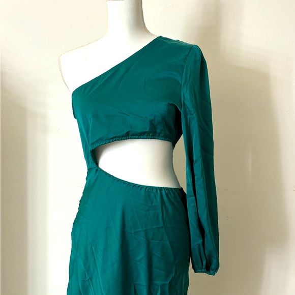 BRAND NEW-BLUEMING Women's Satin Midi Dress One Shoulder - Picture 5 of 6